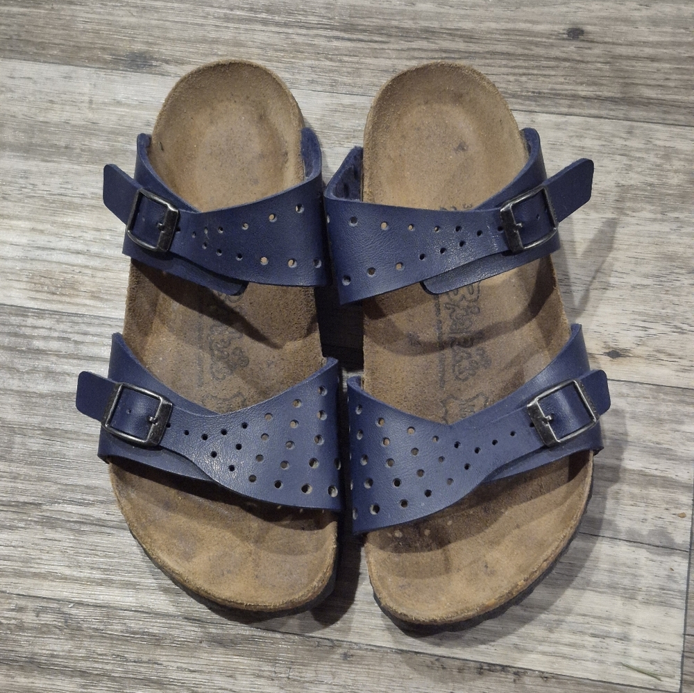 Birki's by Birkenstock Blue Leather 2 Straps Sandals 230 Eu 36 35 Us 5